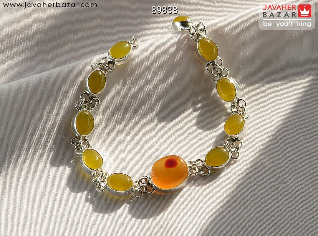 دستبند نقره عقیق یمنی خوش رنگ زرد زنانه [شرف الشمس]